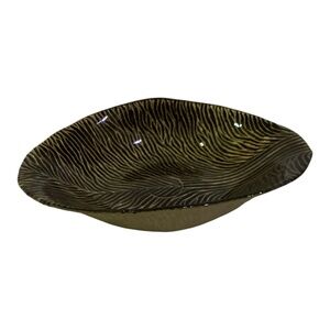Arda Glass Bowl Glossy Brown Gold Leaf Shape Tiger Print Matte Textured Base